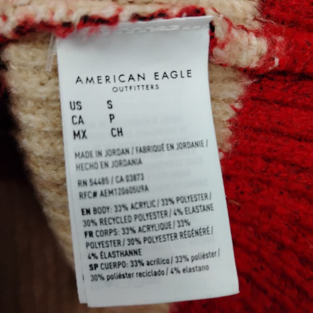 American Eagle Rugby Button Down Sweater Red and Beige Striped V Neck - Picture 8 of 9